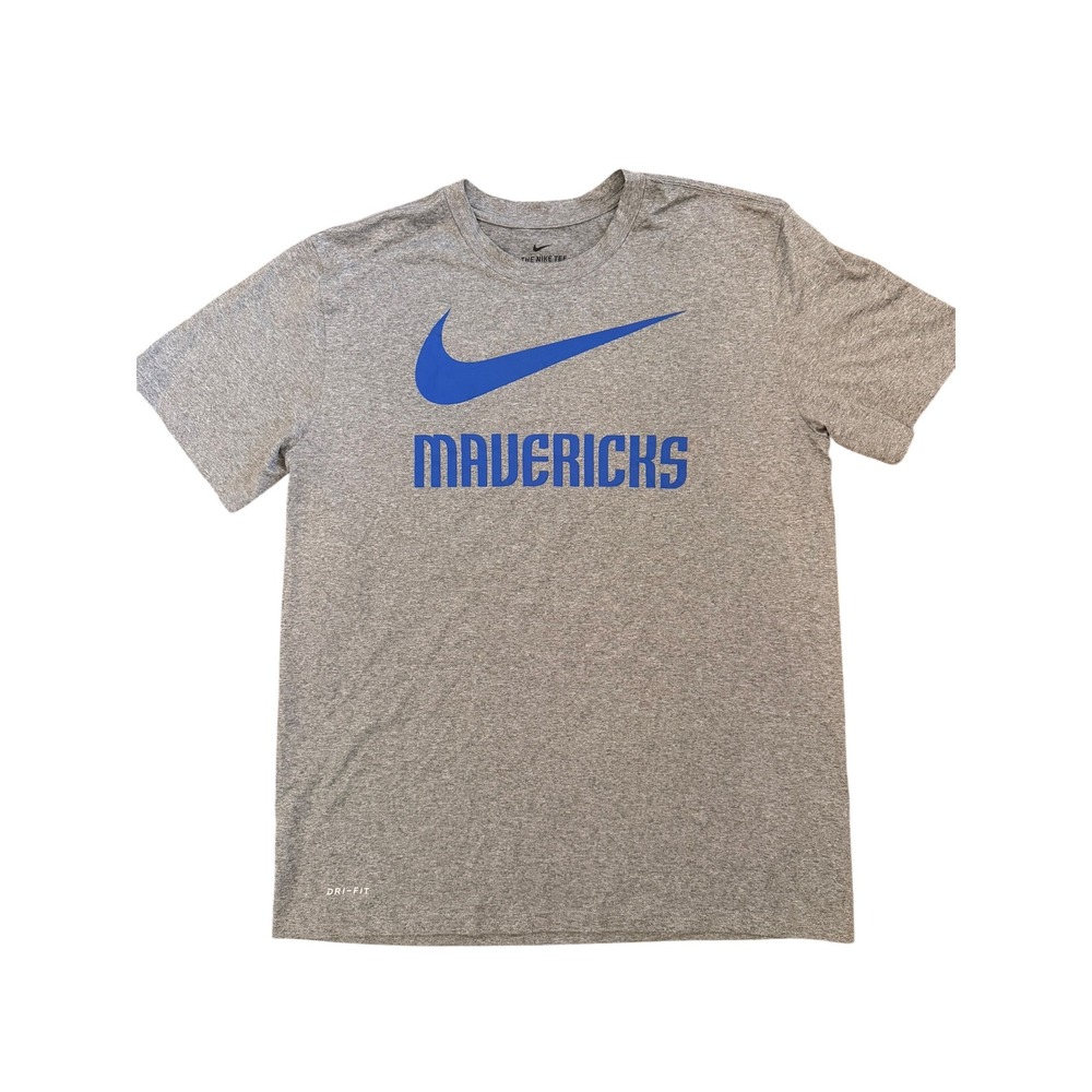 Nike Dallas Mavericks Dri-FIT T-Shirt Mens Large Gray Blue Swoosh Athletic Cut